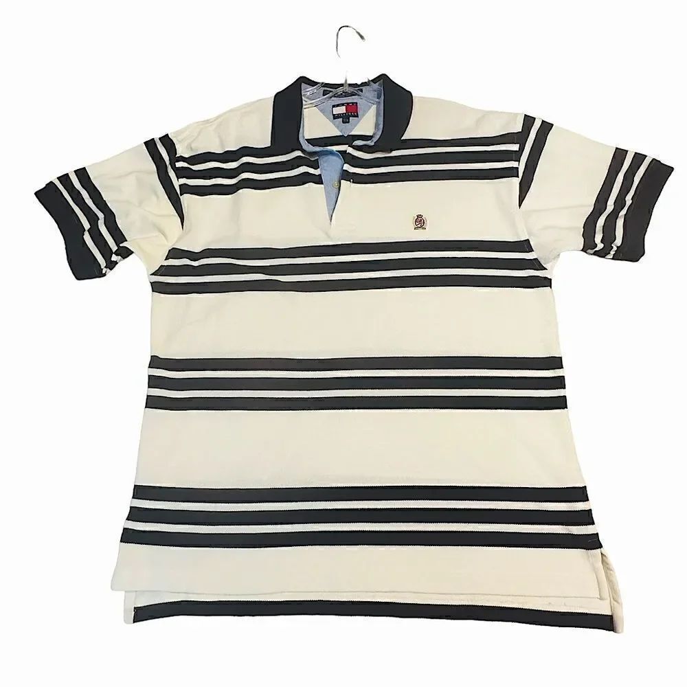 Tommy Hilfiger blue and white striped pique polo shirt